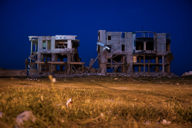 Gaza, a building overlooking the sea, bombed in 2009, not far from the surfers' beach