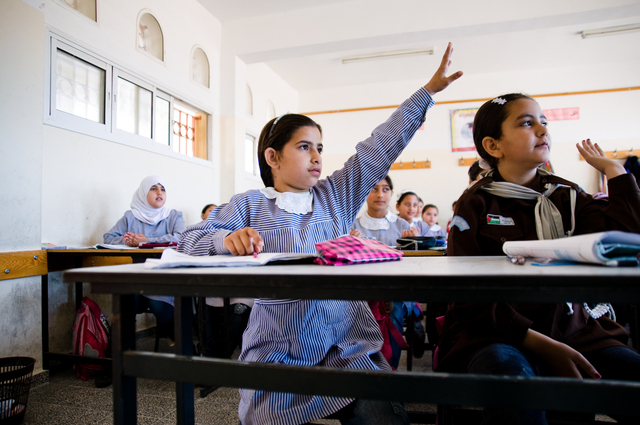 Gaza City, young surfer Khouloud Abu Ghanem, 10, at the elementary school.