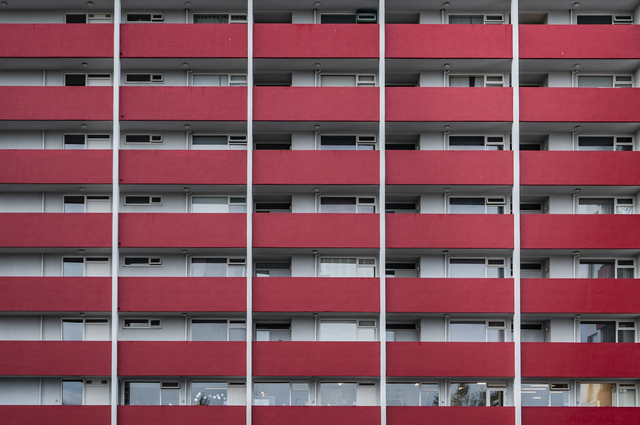 Reykjavik (Iceland), a detail of a block of flats in the working-class neighbourhood of Fellahverfi, to the east of the historic centre. Built in the 1970s, Fellahverfi is a neighbourhood of large blocks of flats, home to many immigrant families, where the average income is among the lowest in the city.